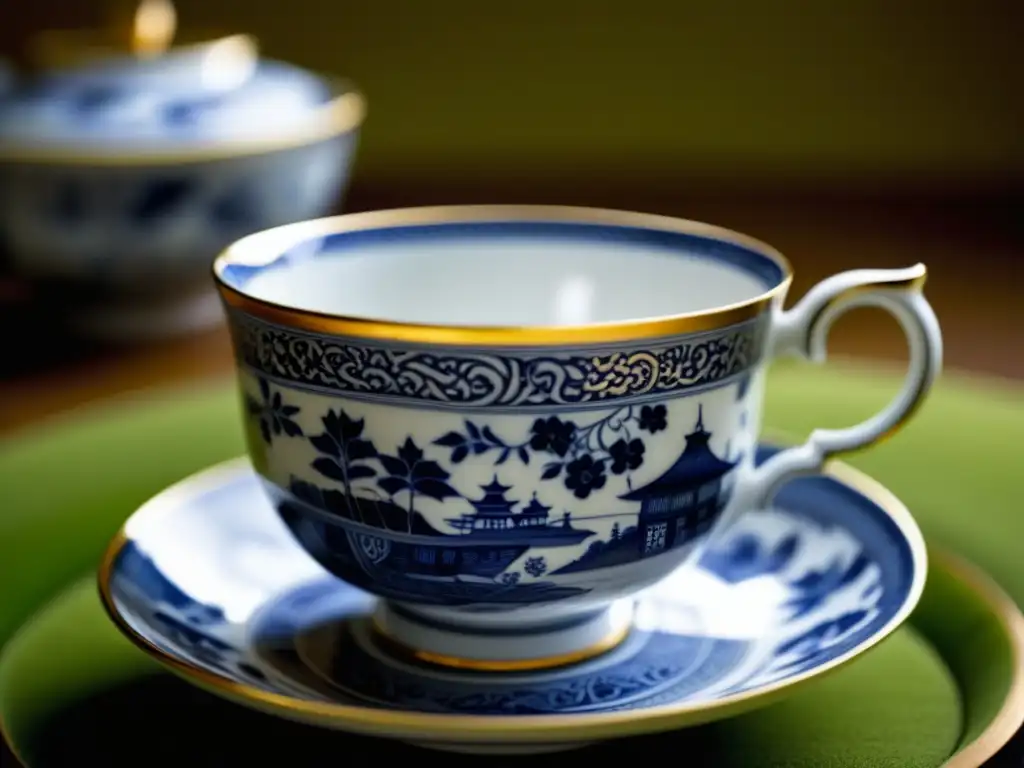 Detalles artísticos de una taza de té de porcelana, mostrando la significado ceremonias té tradición cultural