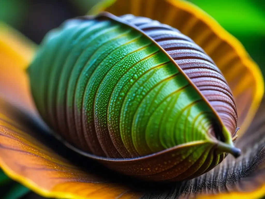 Detalles asombrosos de un cacao recién cosechado, resaltando la belleza natural de su piel rugosa