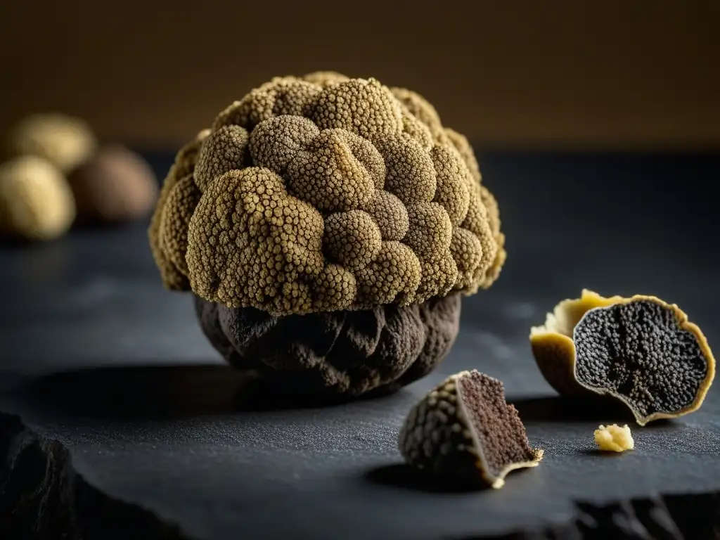 Detalle asombroso de trufa negra recién cosechada Detalles asombrosos de una trufa recién cosechada, revelando su belleza natural
