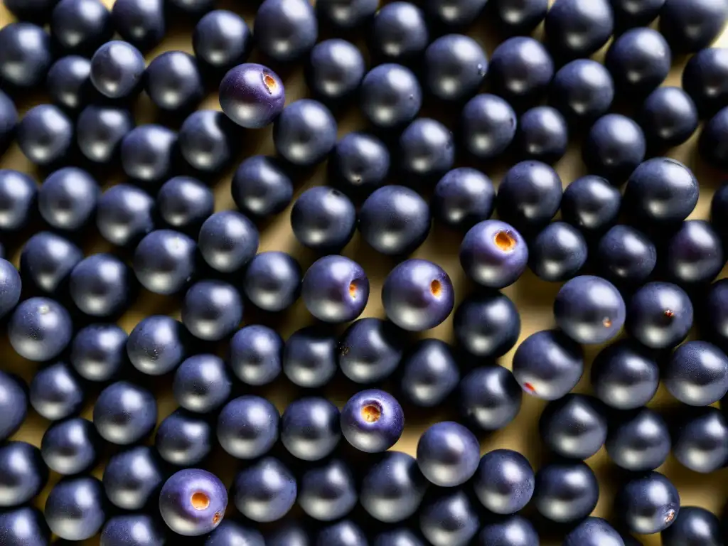 Detalles de bayas de açaí en la selva amazónica, resaltando su color morado intenso y propiedades antioxidantes