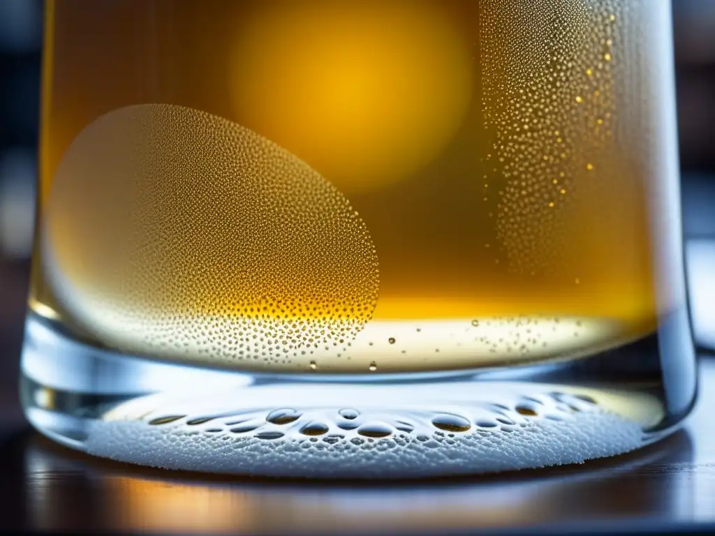 Cerveza artesanal y reliquias: una vista detallada que invita a la aventura Detalles de una cerveza artesanal en vaso, con burbujas y condensación, rodeada de artefactos de expediciones históricas