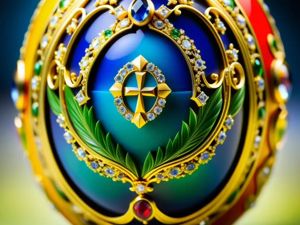 Detalles y colores vibrantes de un huevo Fabergé, reflejo de la opulencia en la corte imperial rusa durante el reinado de Catalina la Grande