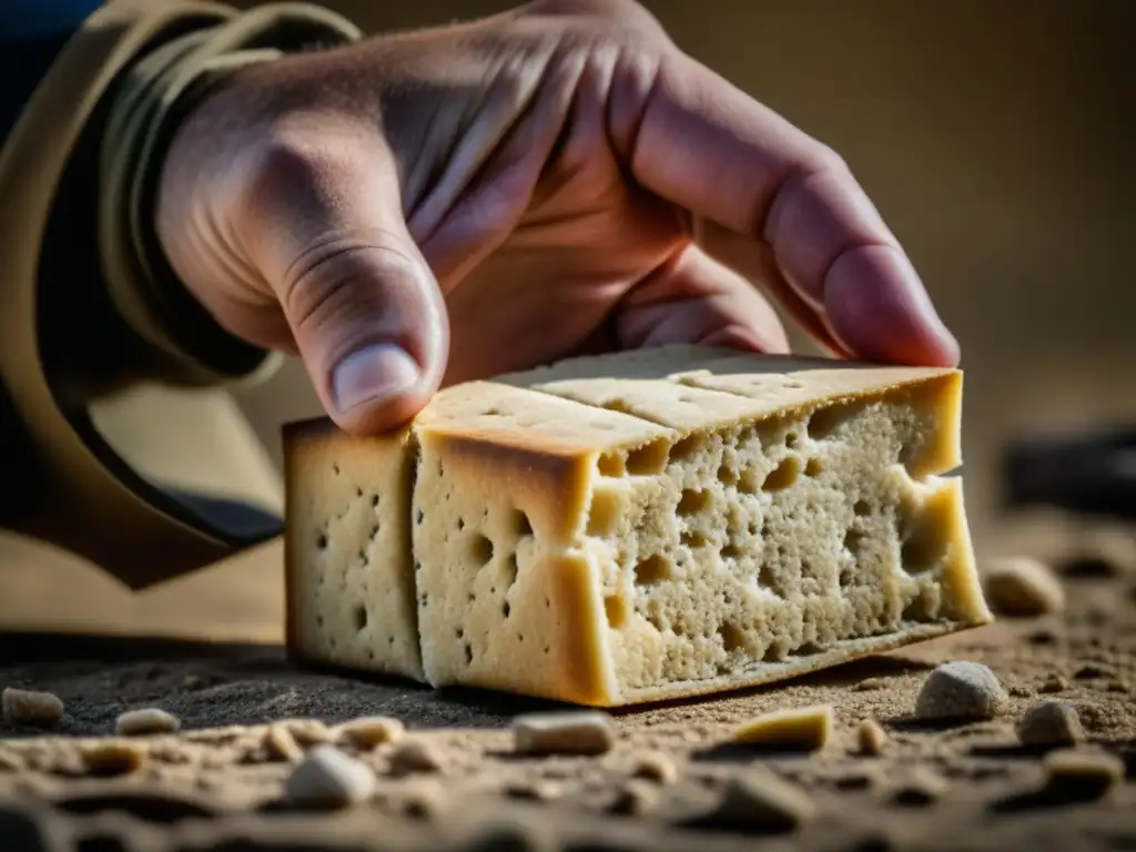 Detalles de la dieta de los soldados durante la guerra civil americana: mano de soldado sosteniendo galleta de campaña desgastada