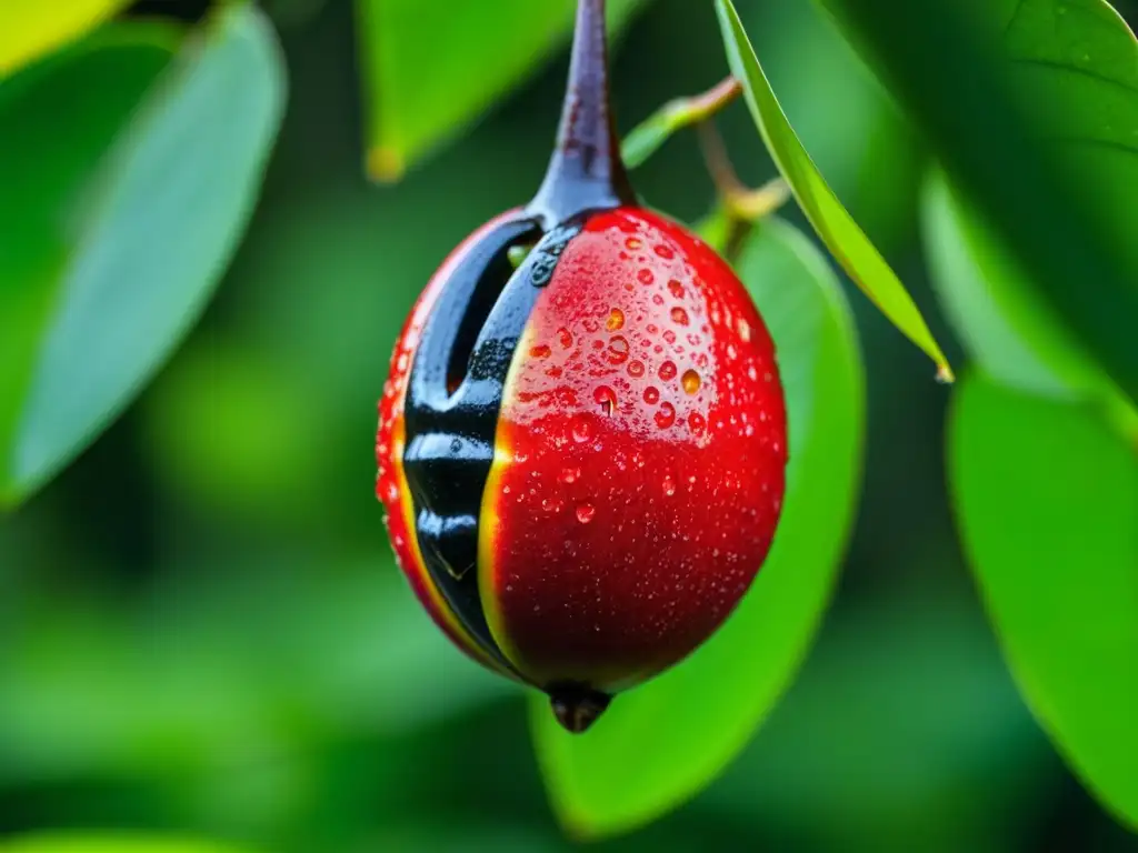 Detalles vibrantes: Guarana maduro en la selva amazónica Detalles fascinantes de una fruta de guaraná madura en la exuberante selva amazónica, con secretos energizantes de la cocina