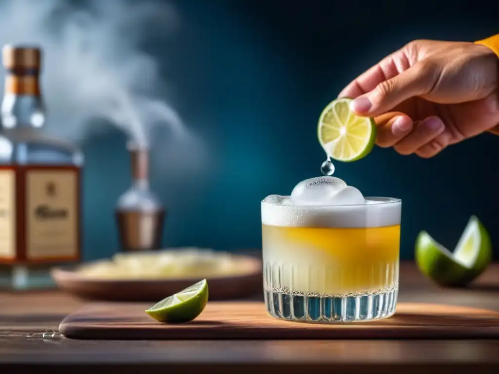 Detalles fascinantes de la receta tradicional pisco peruano historia en un pisco sour perfectamente garnizado