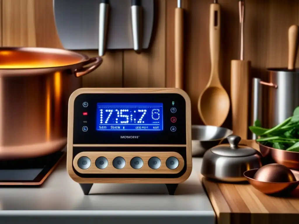 Detalles gadgets inteligentes y utensilios históricos fusionados en cocina innovadora