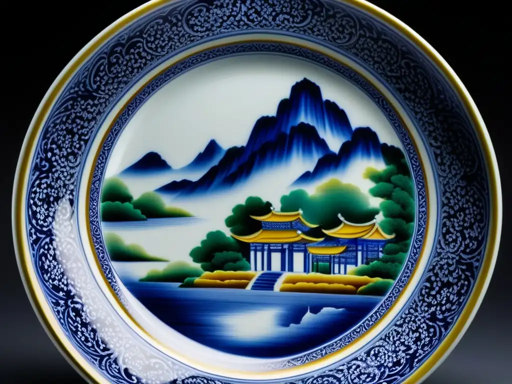 Plato Porcelana Ming: Detalles y colores vibrantes Detalles históricos de una vajilla Porcelana Ming, con colores vibrantes y trazos delicados