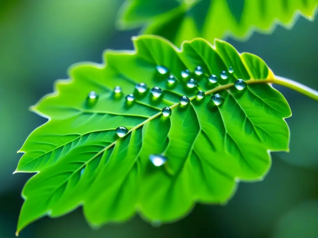 Detalles de hojas de moringa verde recién cosechadas bajo el sol, reflejando pureza y vitalidad