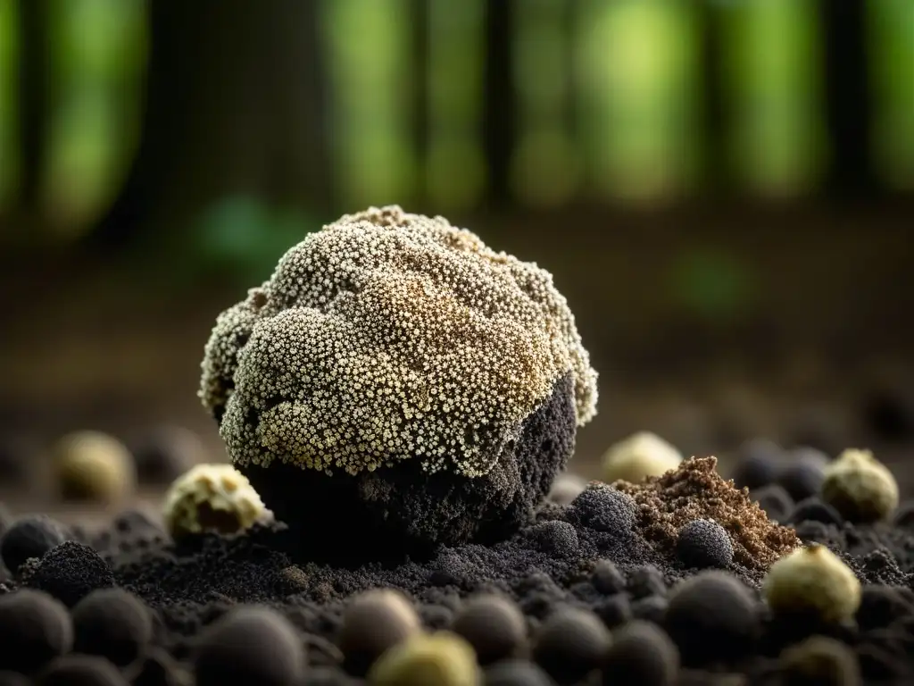 Detalles impactantes de una trufa recién desenterrada en el bosque