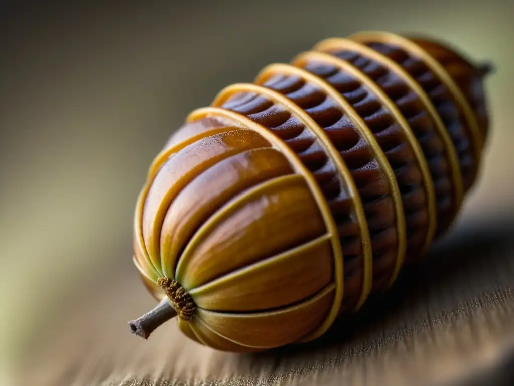 Detalles increíbles de una vaina madura de tamarindo, resaltando su textura marrón bajo luz natural