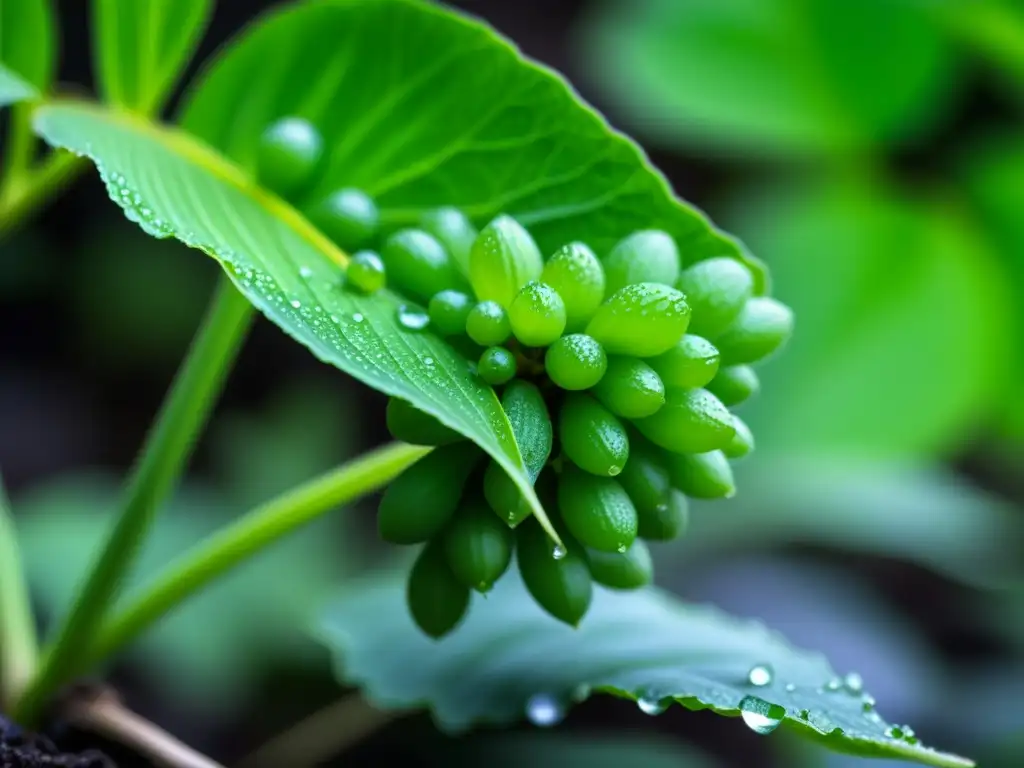 Detalles intrincados de un fresco wasabi verde, con gotas de agua brillantes