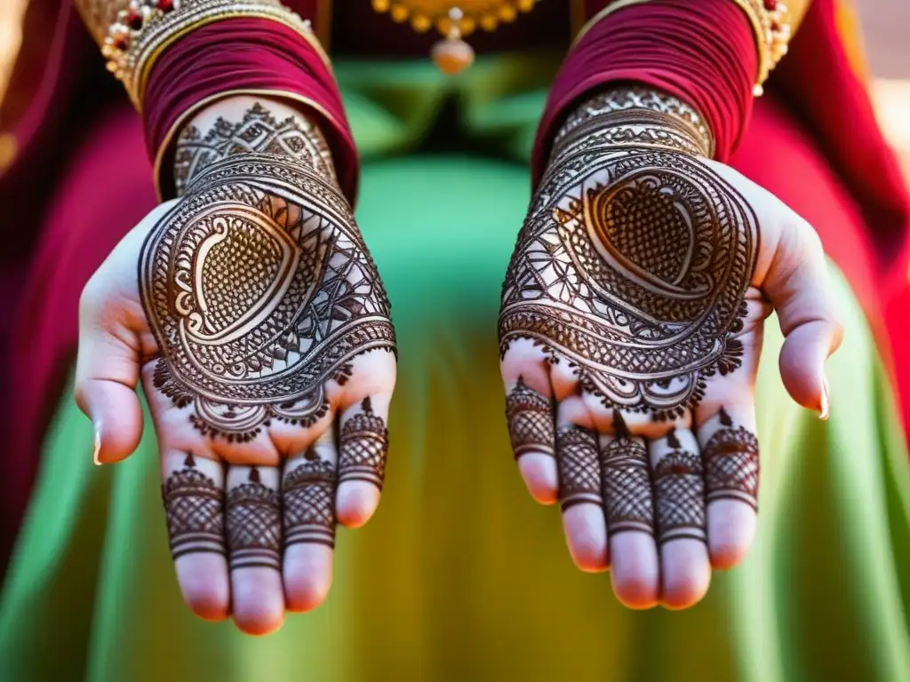 Detalles intrincados de henna en las manos de una novia en una boda tradicional del Magreb