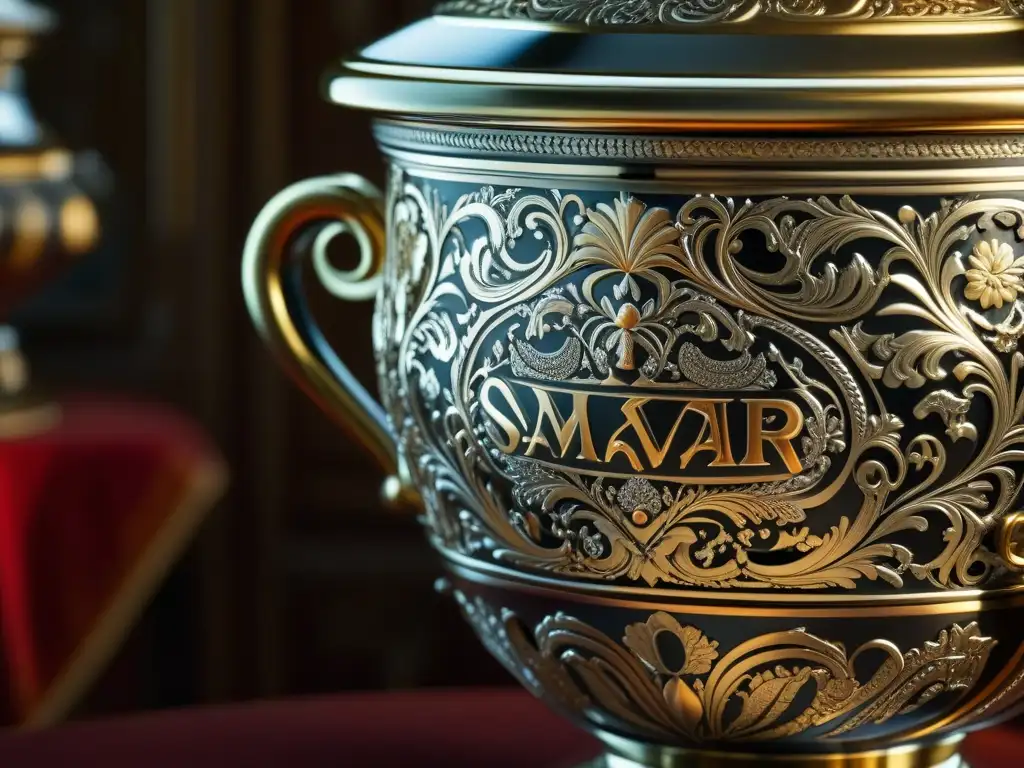 Detalles intrincados de un samovar ruso, influencia francesa en cultura rusa