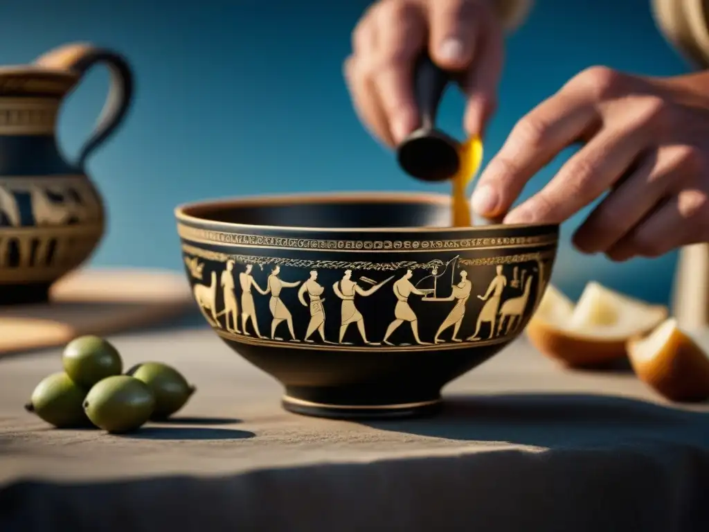 Detalles de Kylix griego con escenas culinarias: Cocina en la Antigua Grecia