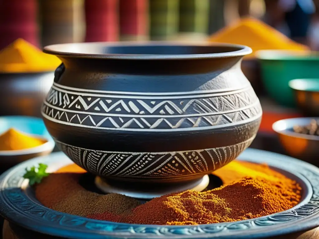 Detalles de una olla tradicional africana con influencia colonial en gastronomía africana