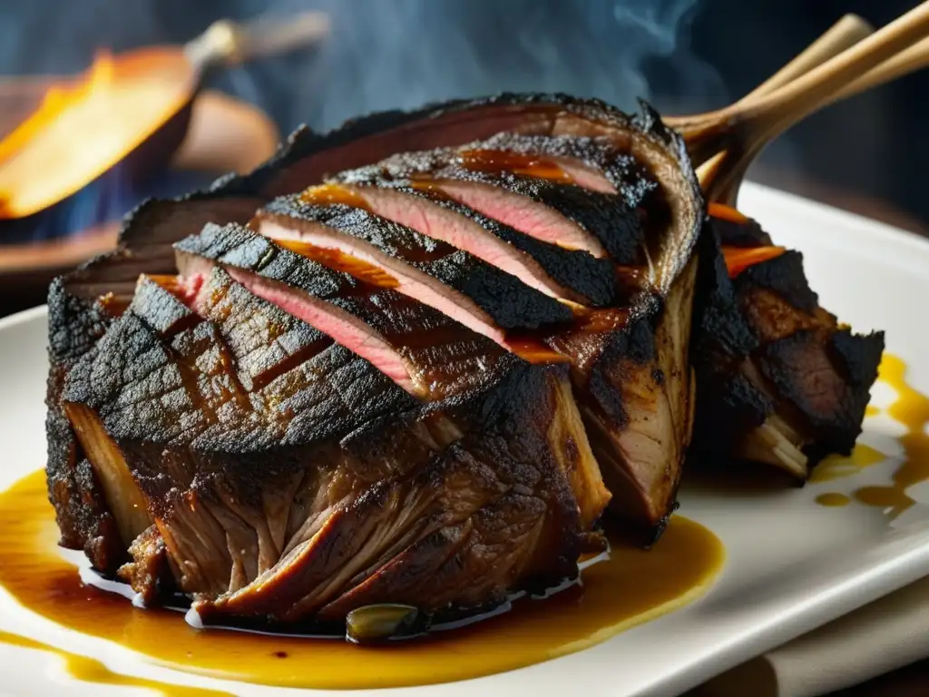 Detalles de piel crujiente de cordero patagónico asado con cuero, resaltando la tradición culinaria del asado