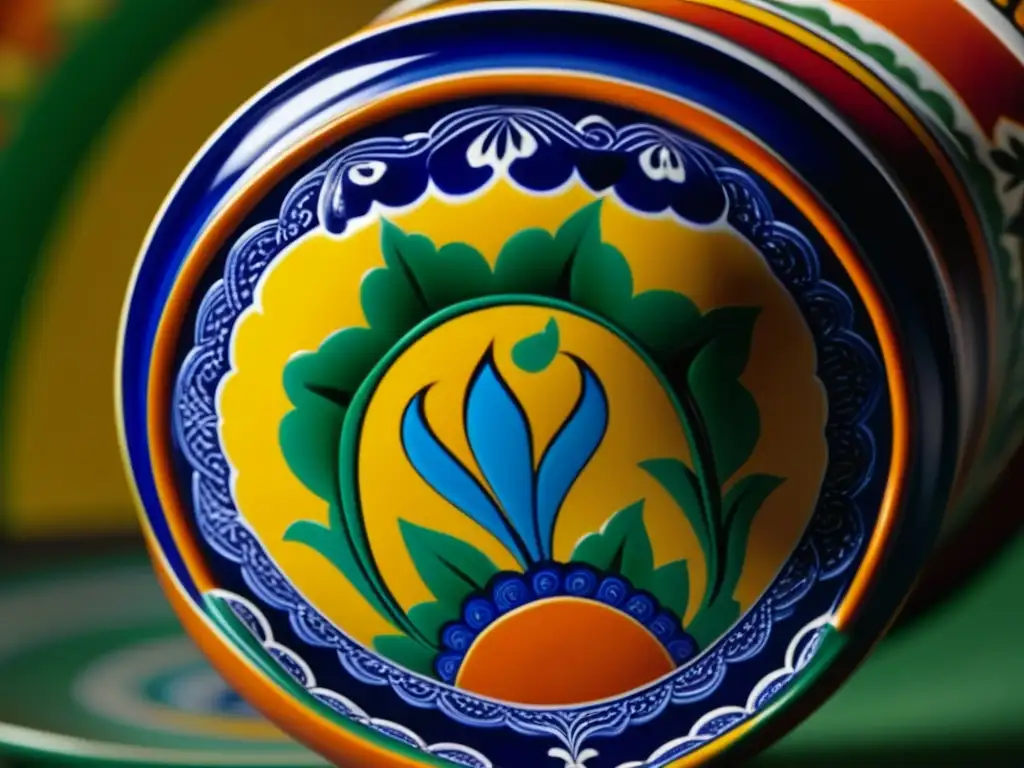 Detalles pintados a mano en cerámica de Talavera de Michoacán, fusionando influencias indígenas y coloniales