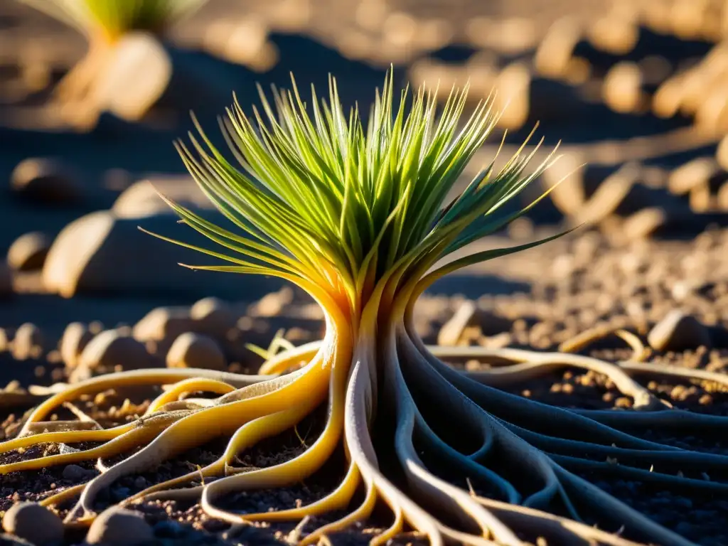 Detalles de raíces de planta en desierto de Atacama mostrando adaptaciones culinarias en ambientes áridos