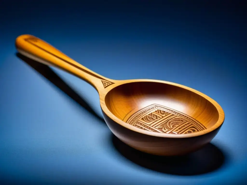 Detalles tallados en cuchara de madera tradicional, reflejando historia gastronómica mundial gadgets cocina