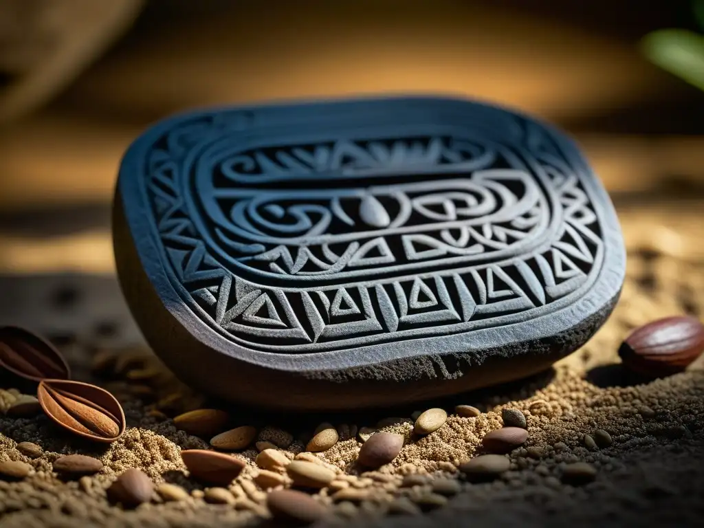Metate azteca: historia y textura del cacao Detalles tallados en metate azteca para rituales hispanoamericanos chocolate historia