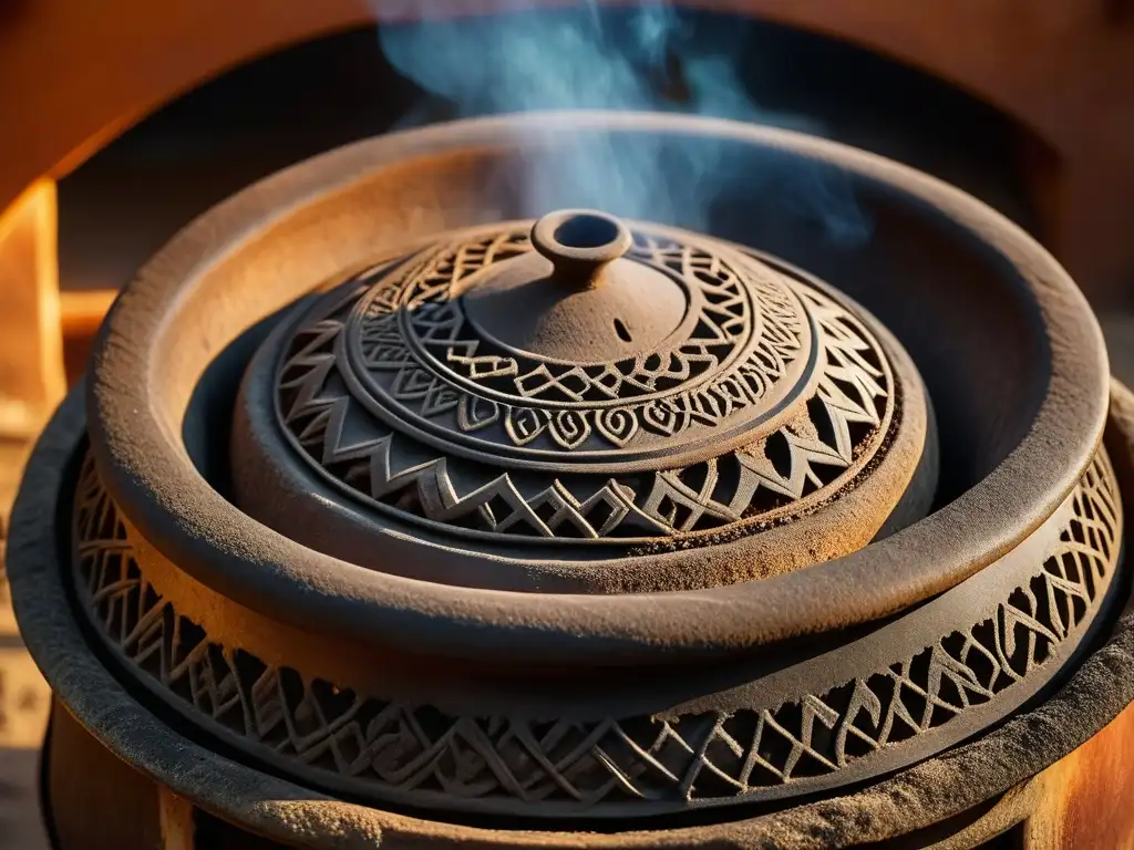 Horno de barro tandoor: detalle cultural y texturas ahumadas Detalles texturizados de un tandoor de arcilla, con remanentes de humo, resaltando el legado mongol cocina punjabi histórica