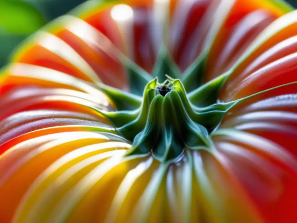 Detalles únicos de un tomate orgánico, resaltando su belleza natural