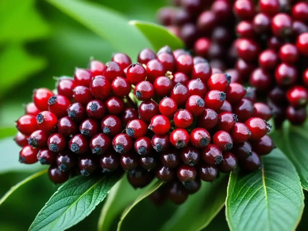 Detalles vibrantes de bayas de sumac frescas en Medio Oriente