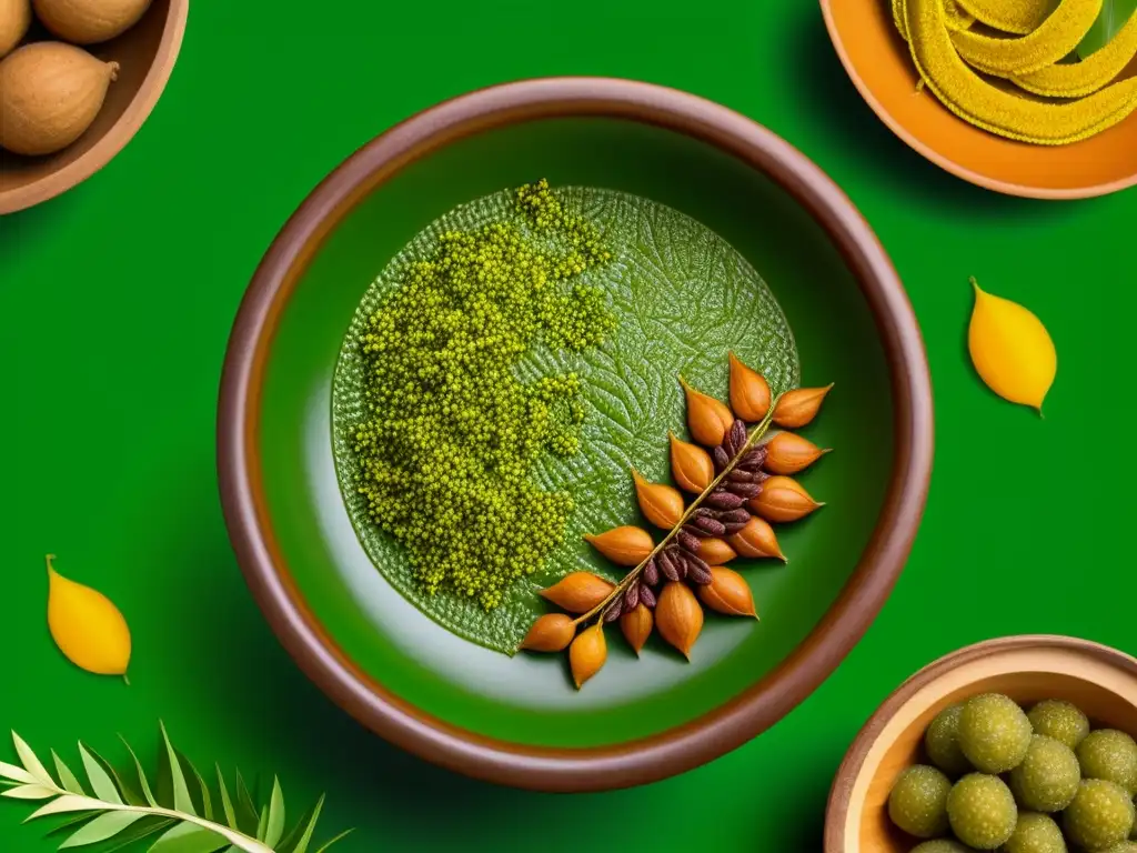 Detalles vibrantes de un bol de Ugadi Pachadi con ingredientes simbólicos, recetas históricas Ugadi significado cultural