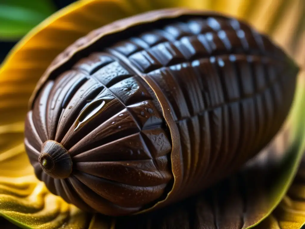 Detalles vibrantes de un cacao recién cosechado, resaltando su belleza natural