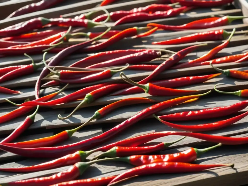 Pimientos rojos secándose al sol en Zanzíbar Detalles vibrantes de chiles secándose bajo el sol en mercado de especias en Zanzíbar, África