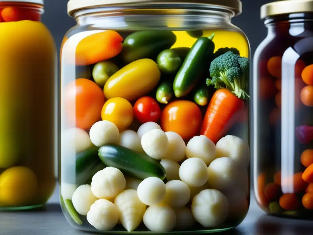 Detalles vibrantes de escabeche casero: vegetales en brine ácido-dulce