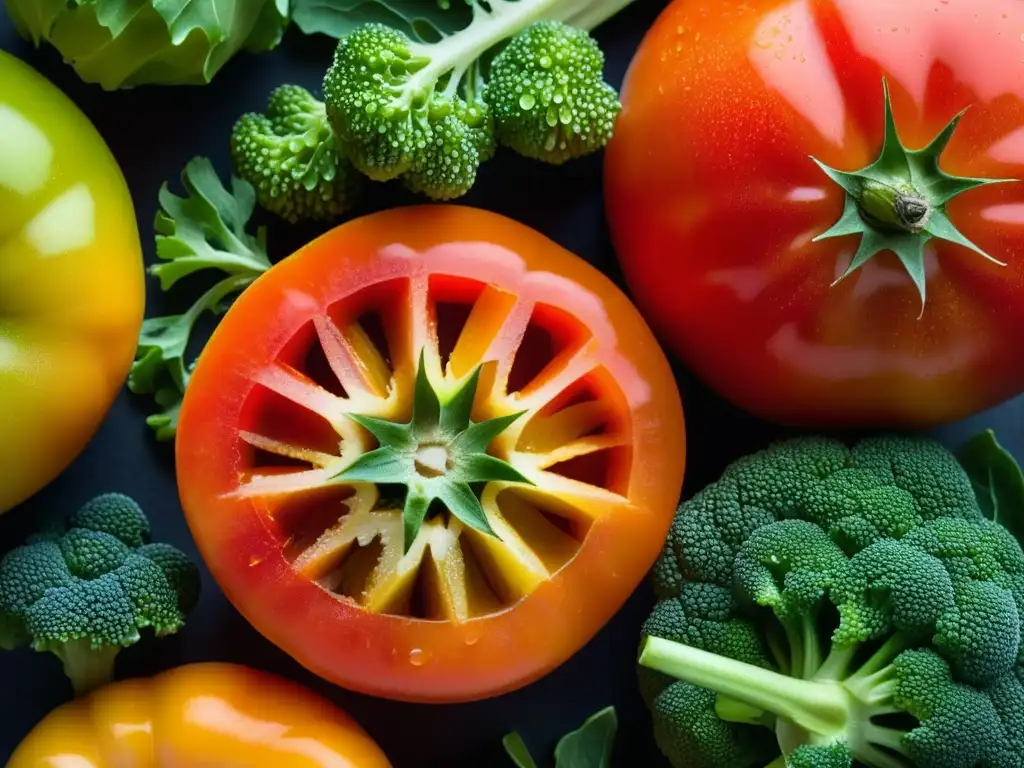 Detalles vibrantes de frutas y verduras recién cosechadas