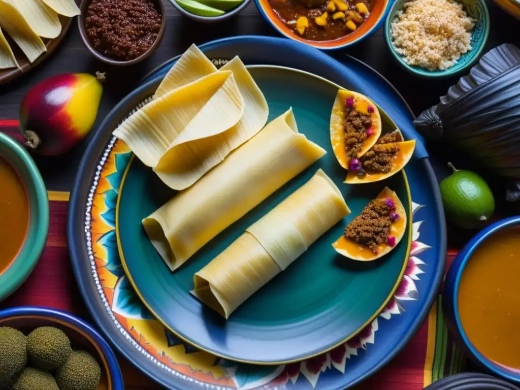 Detalles vibrantes de la mesa de banquete durante la época de la conquista, destacando la función social de la comida