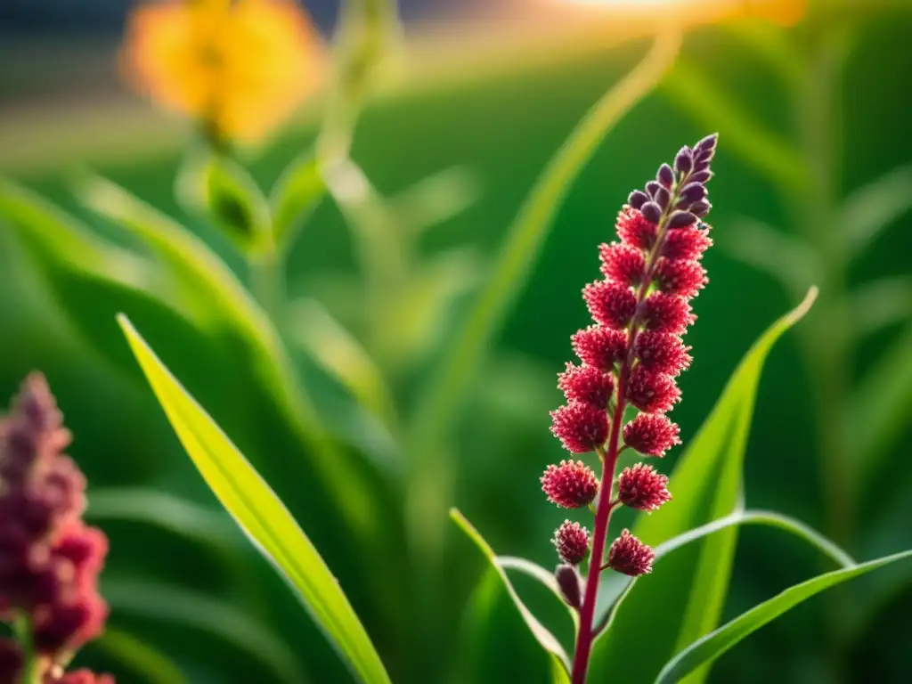 Detalle vibrante de planta de quinoa en los Andes Detalles vibrantes de una planta de quinua andina resaltando su belleza y historia