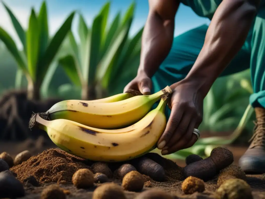 Detalles vibrantes de plátanos y yuca recién cosechados en una plantación caribeña