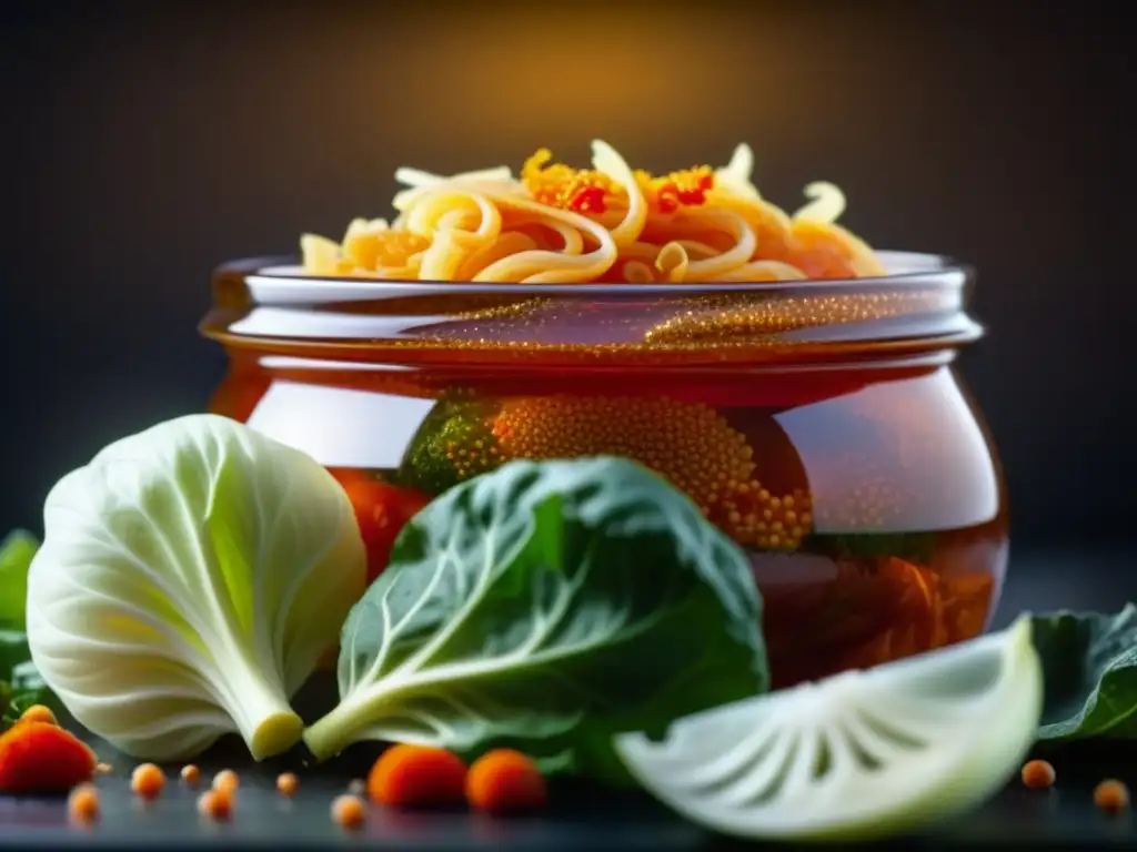 Detalles vibrantes de la fermentación en recetas históricas culinarias en el kimchi