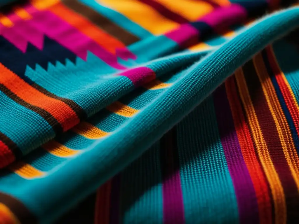 Detalles vibrantes de un textil peruano de lana de alpaca, resaltando la importancia cultural de llamas y alpacas