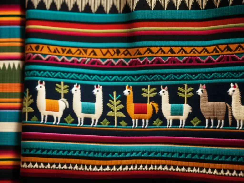 Detalles vibrantes de una textura andina, reflejando la importancia cultural de llamas y alpacas