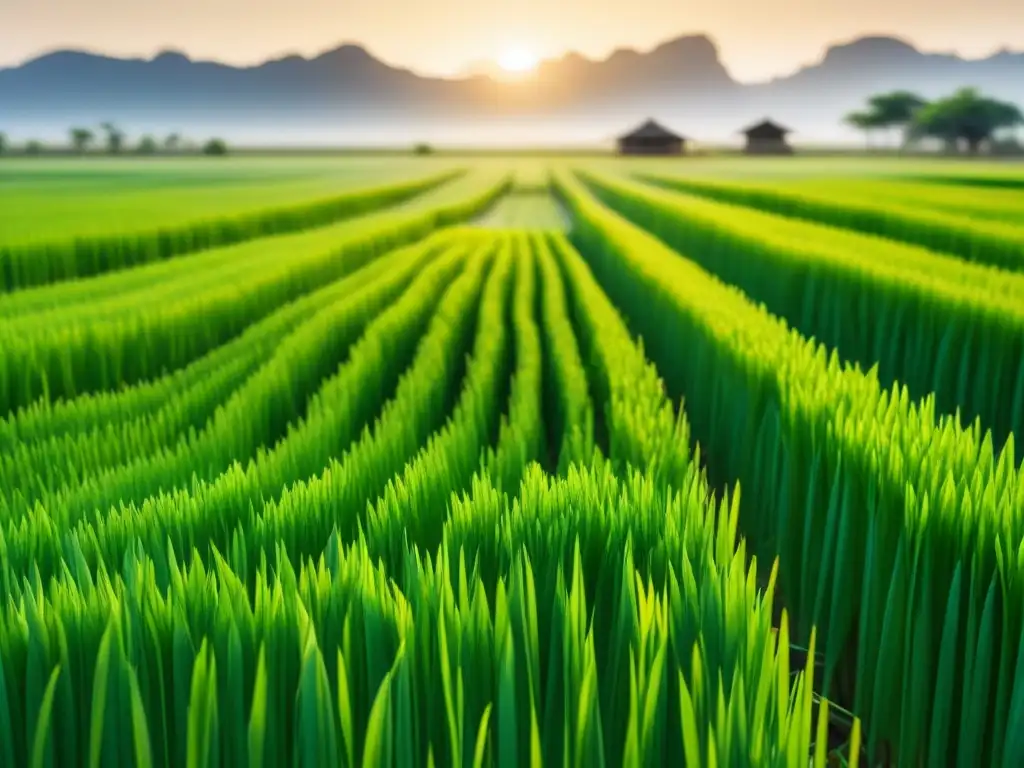 Detalles vibrantes de variedades de arroz en crecimiento en el Sahel, con preparaciones históricas