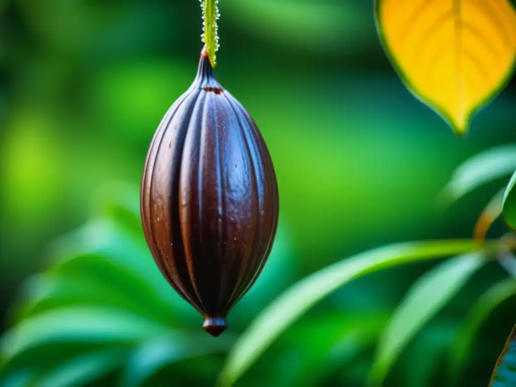 Detalles vívidos de un cacao en una plantación exuberante