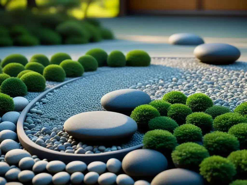 Un jardín zen meticulosamente diseñado en un monasterio japonés tradicional, evocando la serenidad de la vida monástica