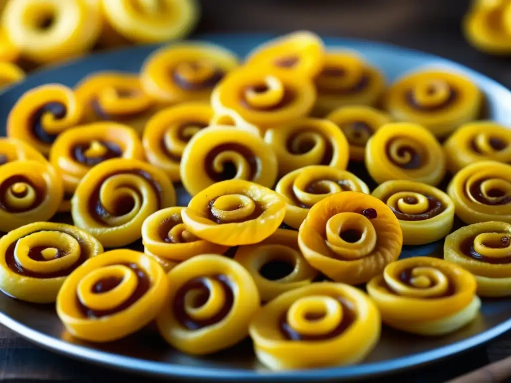 Elaboración artesanal de jalebis dorados en un bullicioso mercado persa