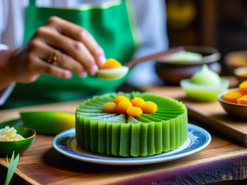 Elaboración artesanal de kueh Peranakan con significado dulces tradicionales Singapur