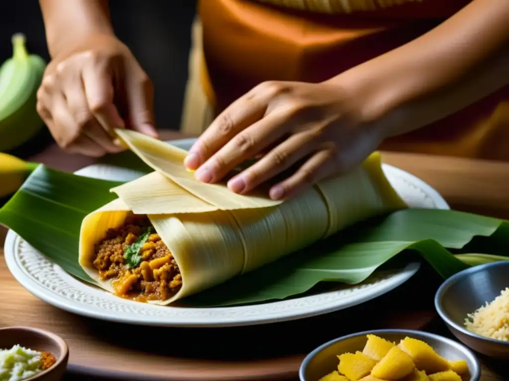 Elaboración detallada de un tamal mexicano, plato emblemático