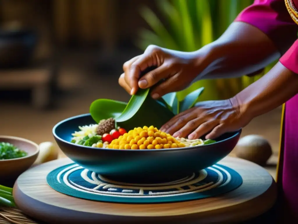 Elaborada preparación de un plato ceremonial del Pacífico, resaltando la importancia cultural y los ritos culinarios