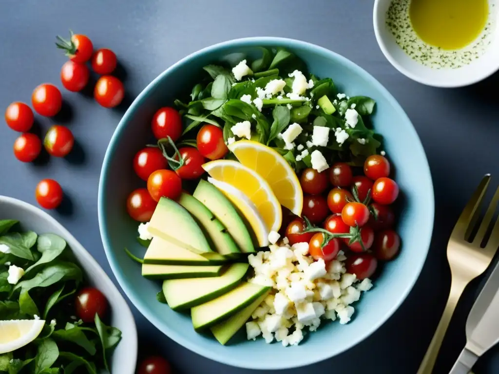Ensalada de amaranto fresca y colorida: ingredientes vibrantes en detalle Una ensalada de amaranto vibrante y fresca, resaltando sus ingredientes coloridos