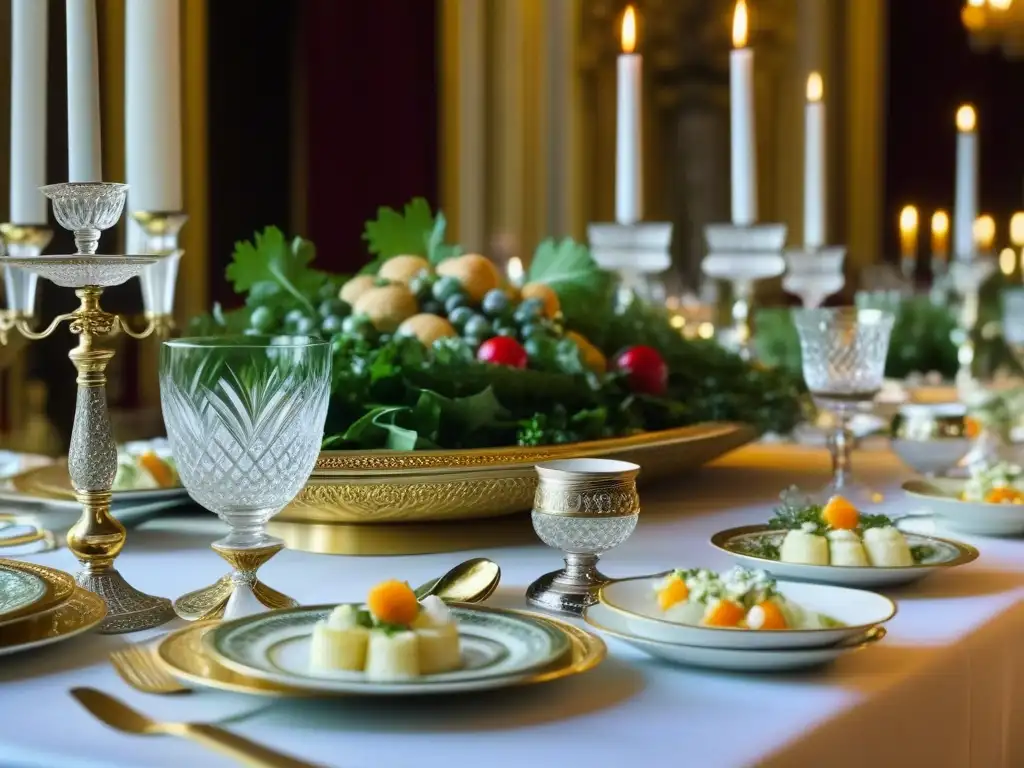 Una escena deslumbrante de opulencia y celebración con platos festivos en la corte imperial de los Zares