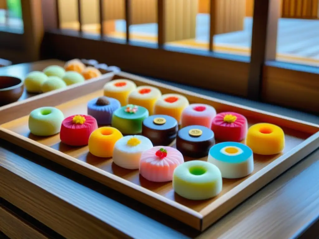 Escena tranquila de una confitería japonesa en la Era Meiji, con dulces wagashi artesanales y maestro confeccionando nerikiri