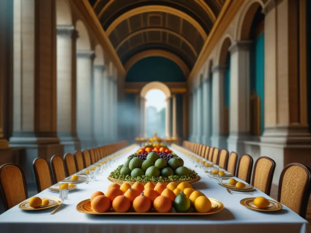 Espléndido almuerzo en la Antigua Roma: nobleza, senadores y plebeyos en animada conversación en un lujoso banquete