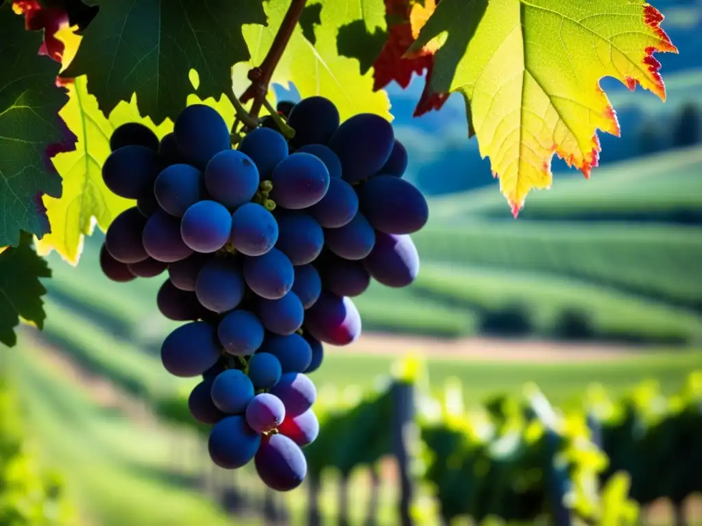 Experiencia vinícola en la Toscana: Detalle vibrante de uvas Sangiovese en viñedo toscano